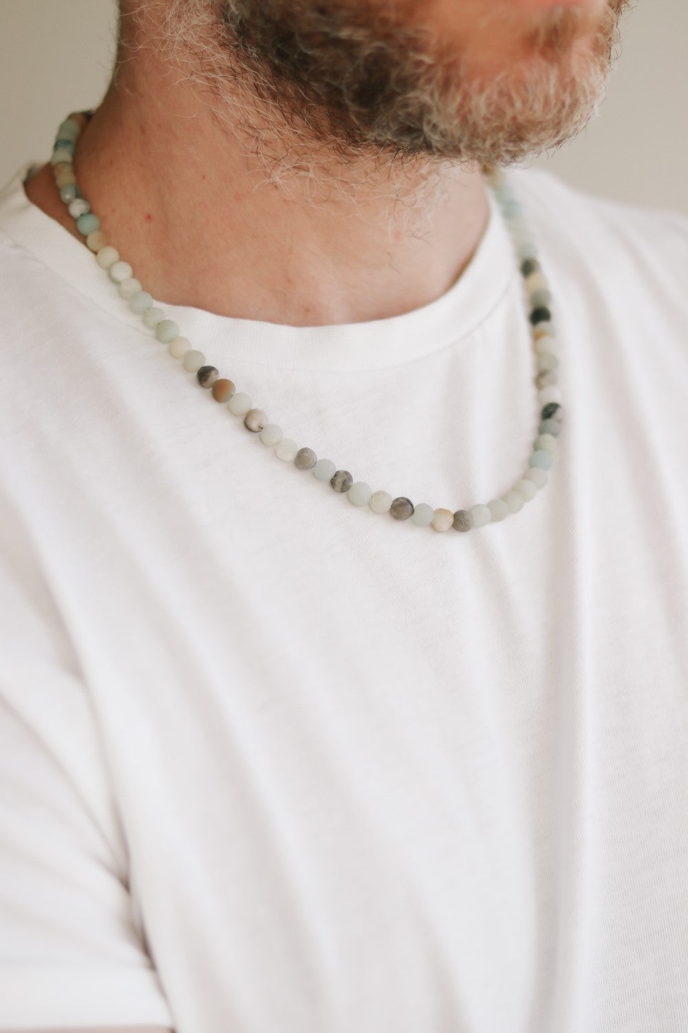 Amazonite stone beaded necklace for men