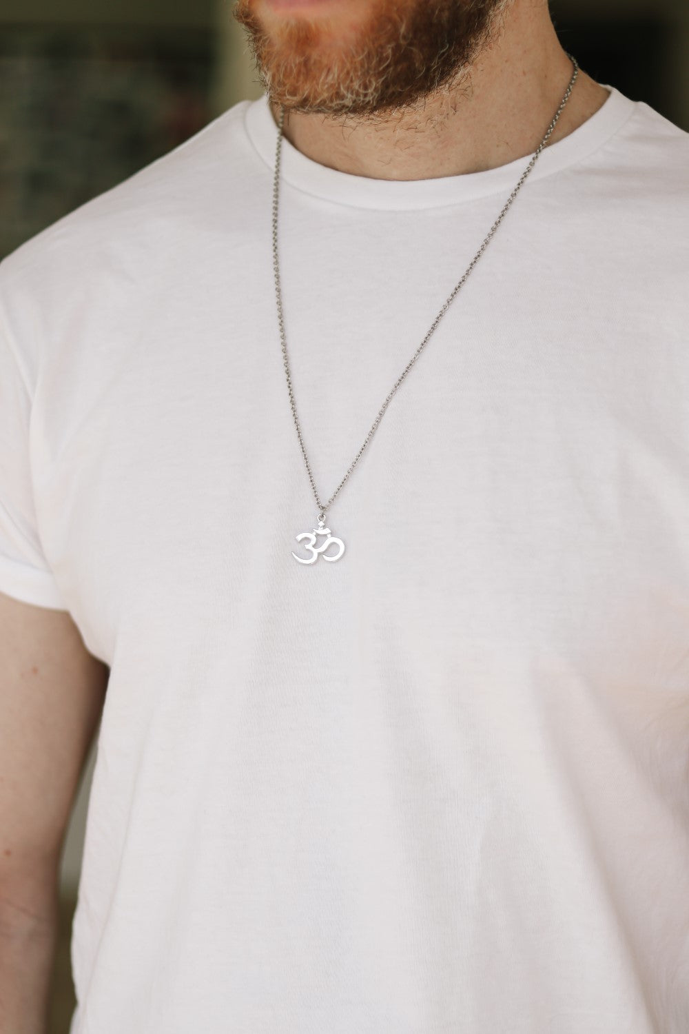Om necklace for men, silver Yoga necklace for him