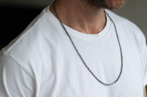 Silver links chain necklace for men, men's necklace, elongated cable chain, gift for him, minimalist mens jewelry, for man, fathers day gift