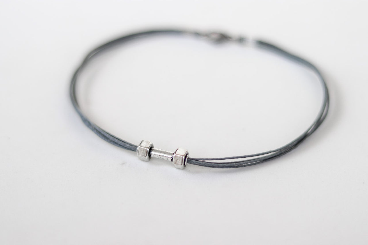 Dumbbell anklet for men, gray ankle bracelet barbell bodybuilding