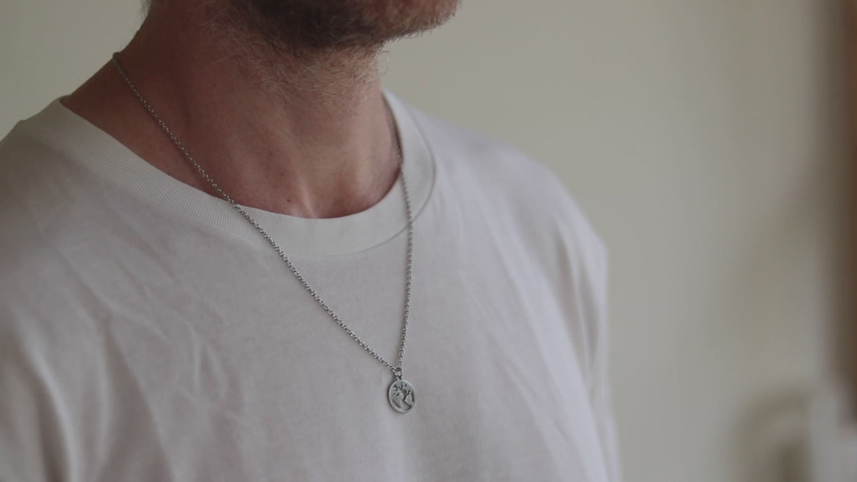 World map necklace for men