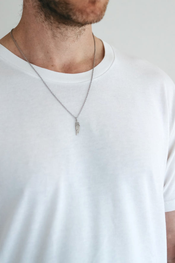 Silver feather necklace for men, stainless steel chain necklace, waterproof - shani-adi-jewerly