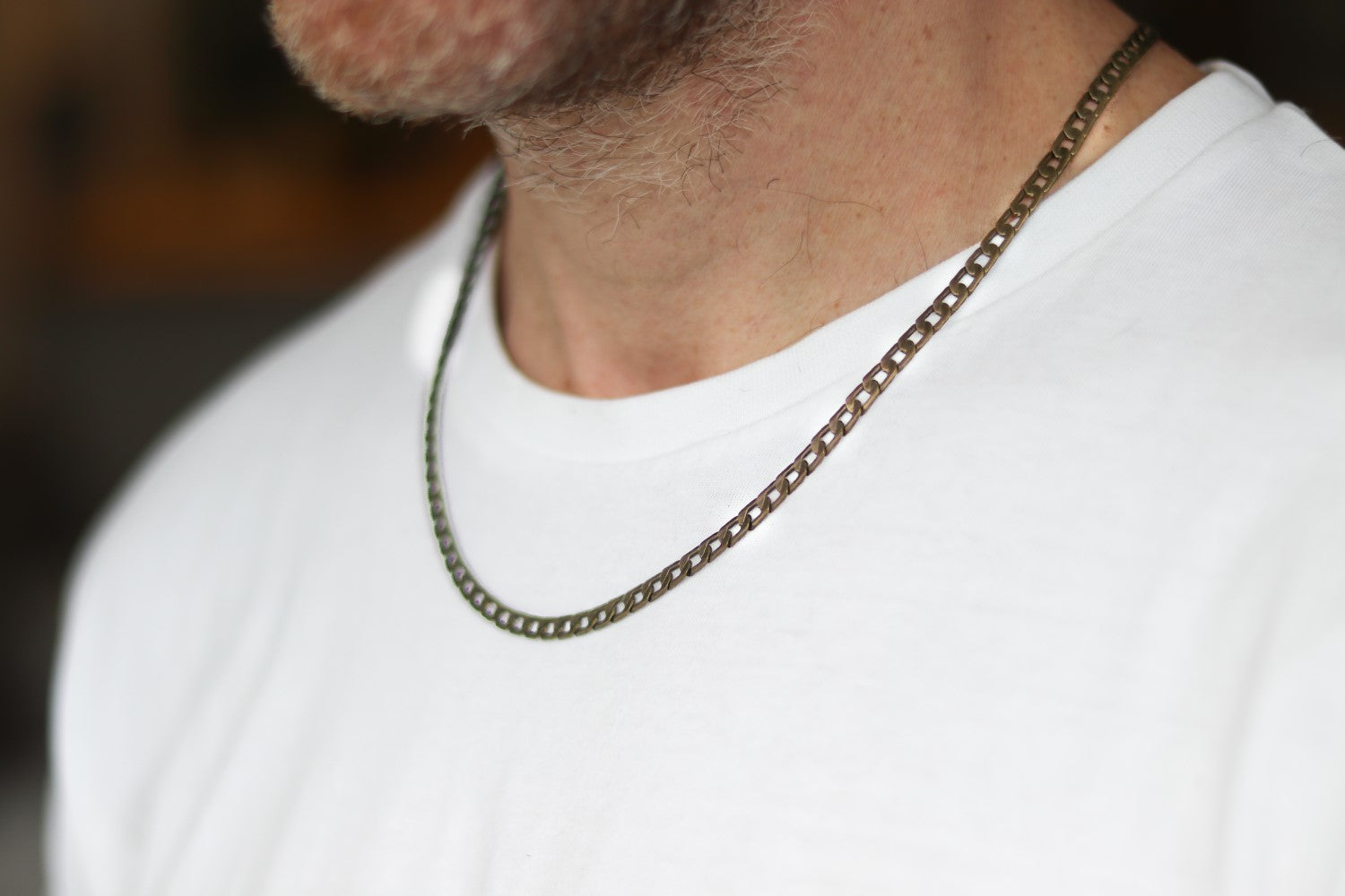 Bronze link chain necklace for men, men's necklace, flat cable chain,