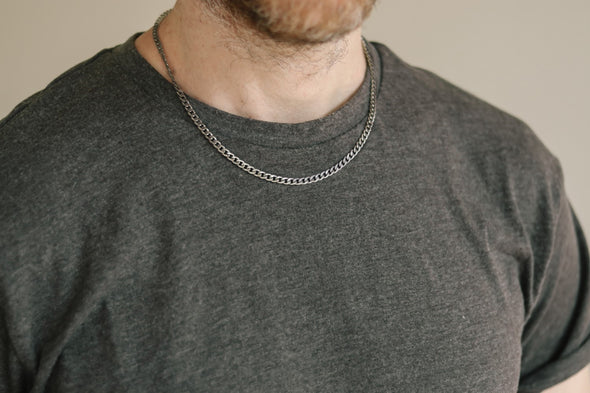 Silver link chain necklace for men, gift for him