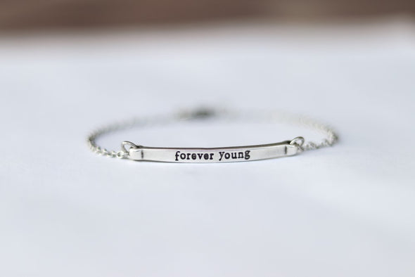 Forever Young bracelet, men's bracelet, silver plaque with the sentence: 'Forever Young', chain bracelet, custom size, gift for him, father