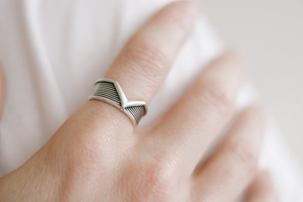 Ring for men, silver statement ring, men's ring, boyfriend gift for him, adjustable ring, v shaped ring, minimalist mens jewelry, stacking