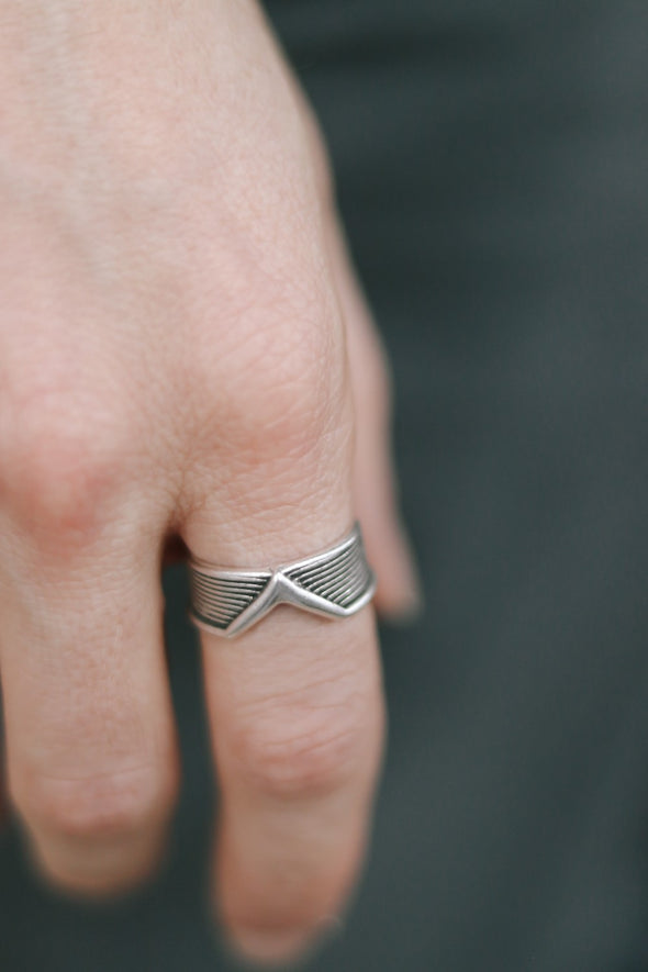 Ring for men, silver statement ring, men's ring, boyfriend gift for him, adjustable ring, v shaped ring, minimalist mens jewelry, stacking