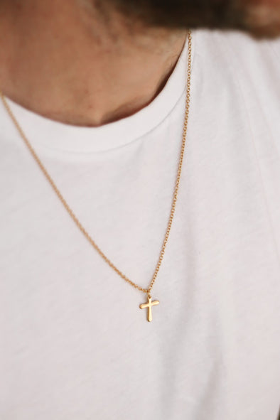 Gold cross necklace for men, stainless steel chain necklace