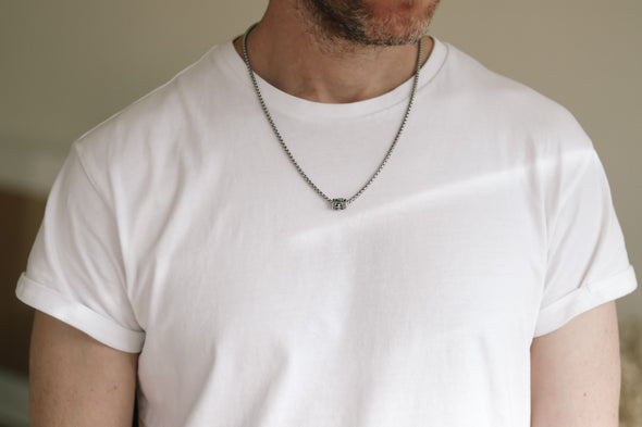 Hamsa necklace for men, men's chain necklace with a silver bead with Hamsa and Fish