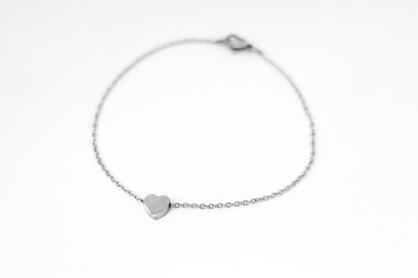 Heart bracelet, waterproof silver chain bracelet, tiny heart bead charm bracelet, personalised