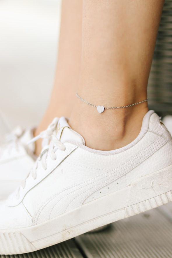 Heart anklet, waterproof silver chain ankle bracelet, tiny heart, personalised jewelry