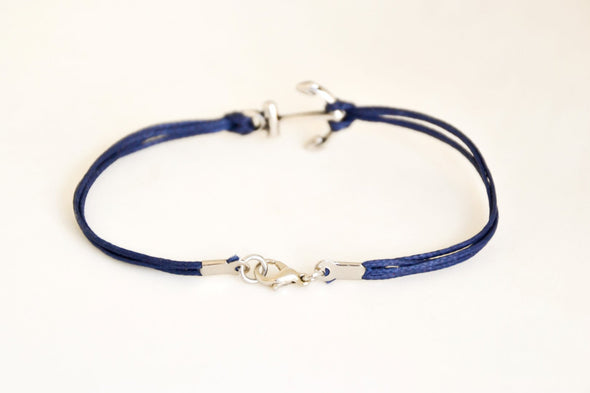 Silver anchor bracelet for men, blue cord - shani-adi-jewerly