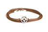 Silver circle wrapped bracelet for men, brown cord - shani-adi-jewerly