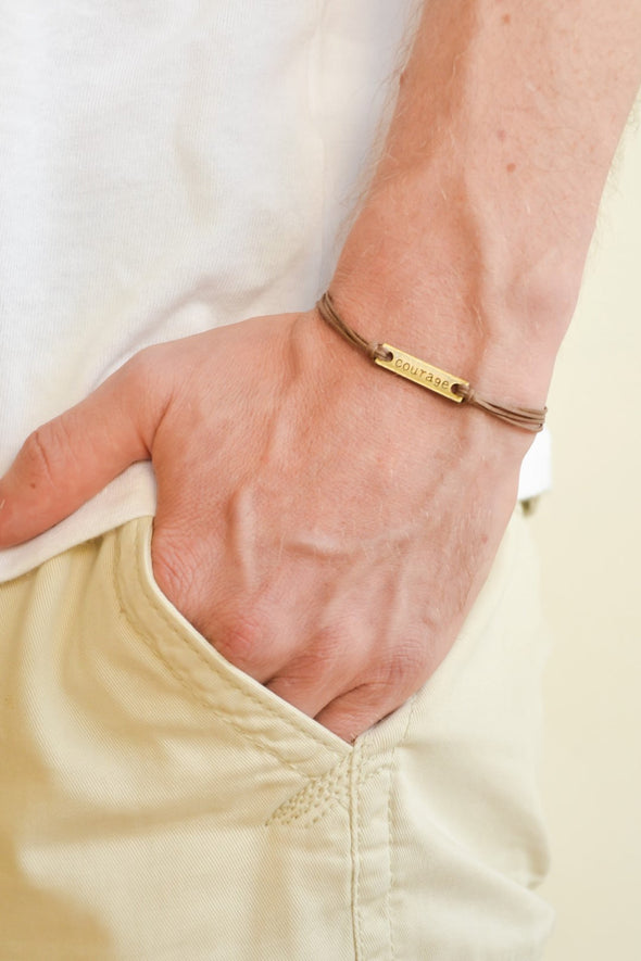 Courage bracelet for men, brown cord - shani-adi-jewerly