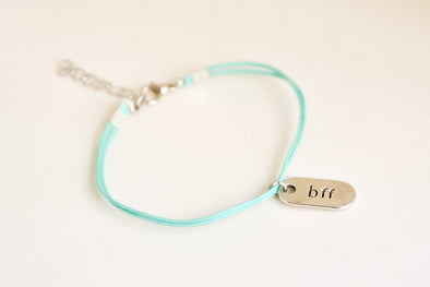 Silver BFF charm bracelet, turquoise cord, teal friendship bracelet - shani-adi-jewerly