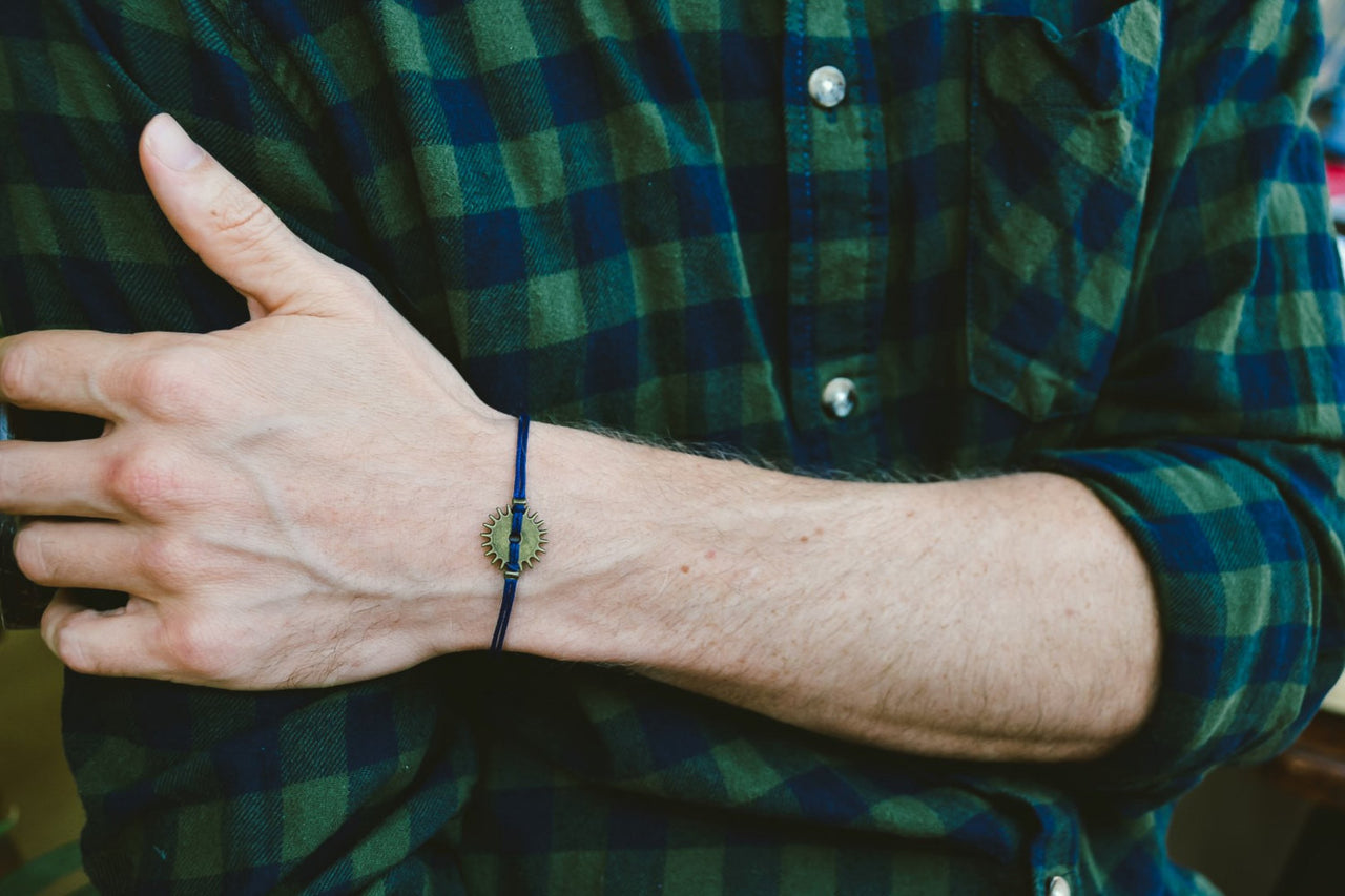 Gear bracelet form men, blue cord - shani-adi-jewerly