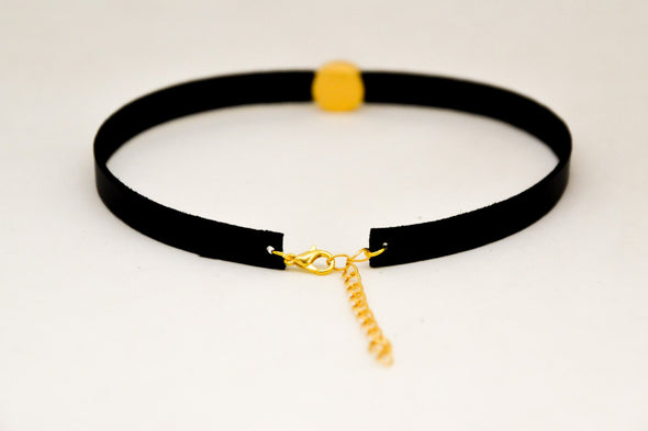Black strap choker necklace with a gold round bead, gift for her - shani-adi-jewerly