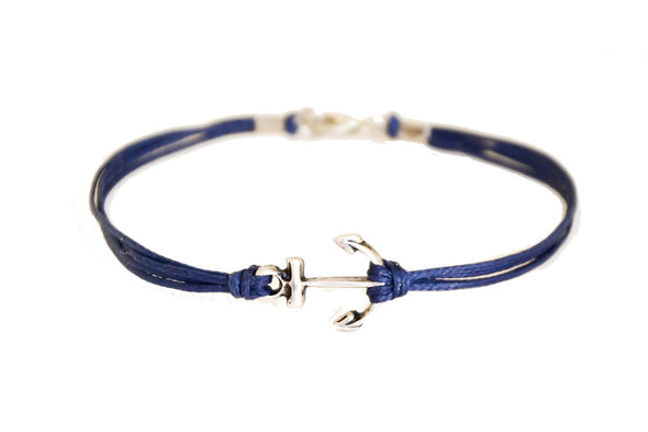 Silver anchor bracelet for men, blue cord - shani-adi-jewerly
