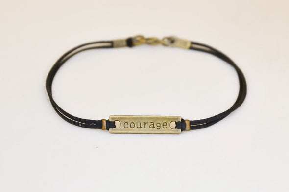 Courage bracelet for men, black cord - shani-adi-jewerly