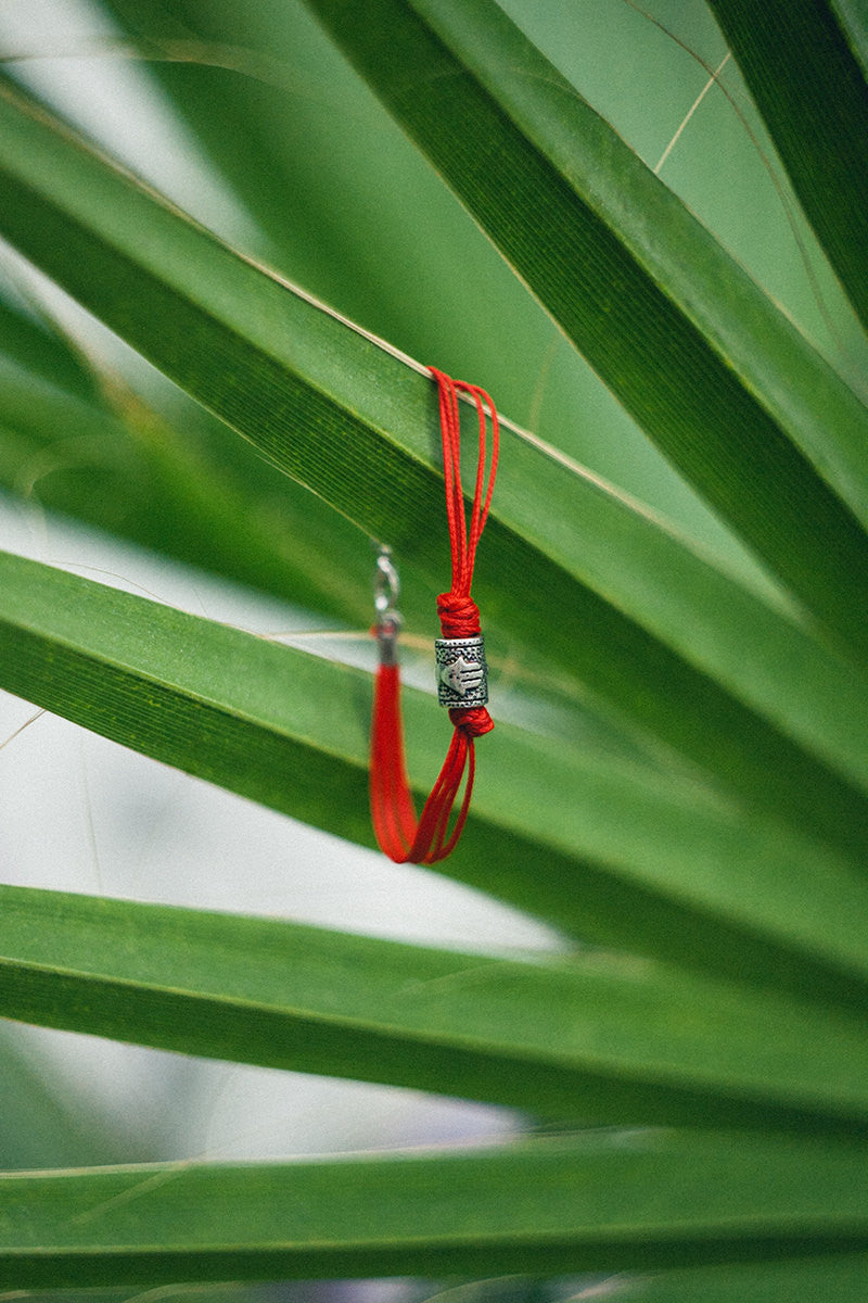 Men's bracelet with a silver tube bead charm and a red cord - shani-adi-jewerly