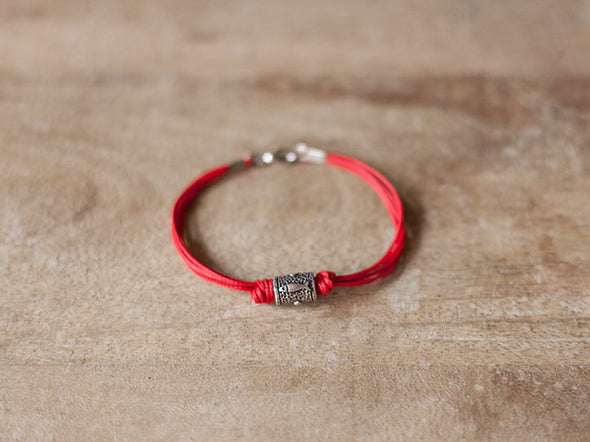 Men's bracelet with a silver tube bead charm and a red cord - shani-adi-jewerly