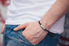 mens bracelets, black cord bracelet for men with a long silver tube bar - shani-adi-jewerly