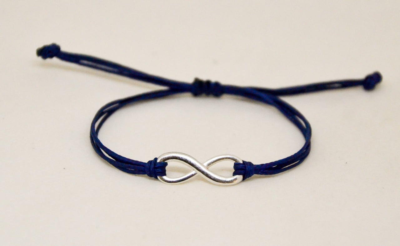 Adjustable silver infinity bracelet for men, blue cord, yoga jewelry - shani-adi-jewerly