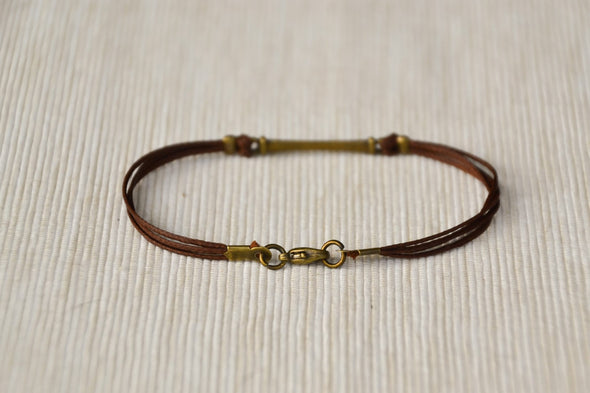 Brown cord bracelet for men with long bronze bar - shani-adi-jewerly