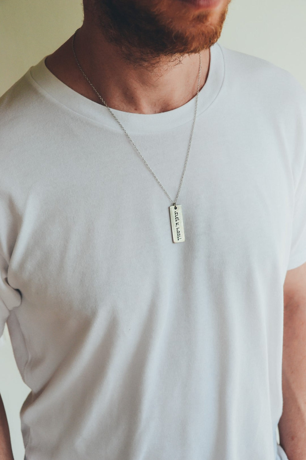 Men's necklace with a silver plaque Hebrew sentence God Bless You, stainless steel chain - shani-adi-jewerly