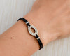 Black cord bracelet with a silver oval circle charm, Mothers day gift - shani-adi-jewerly