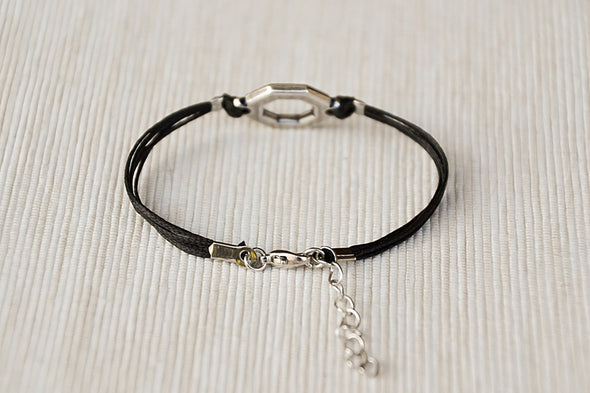 Hexagon women bracelet, black cord - shani-adi-jewerly