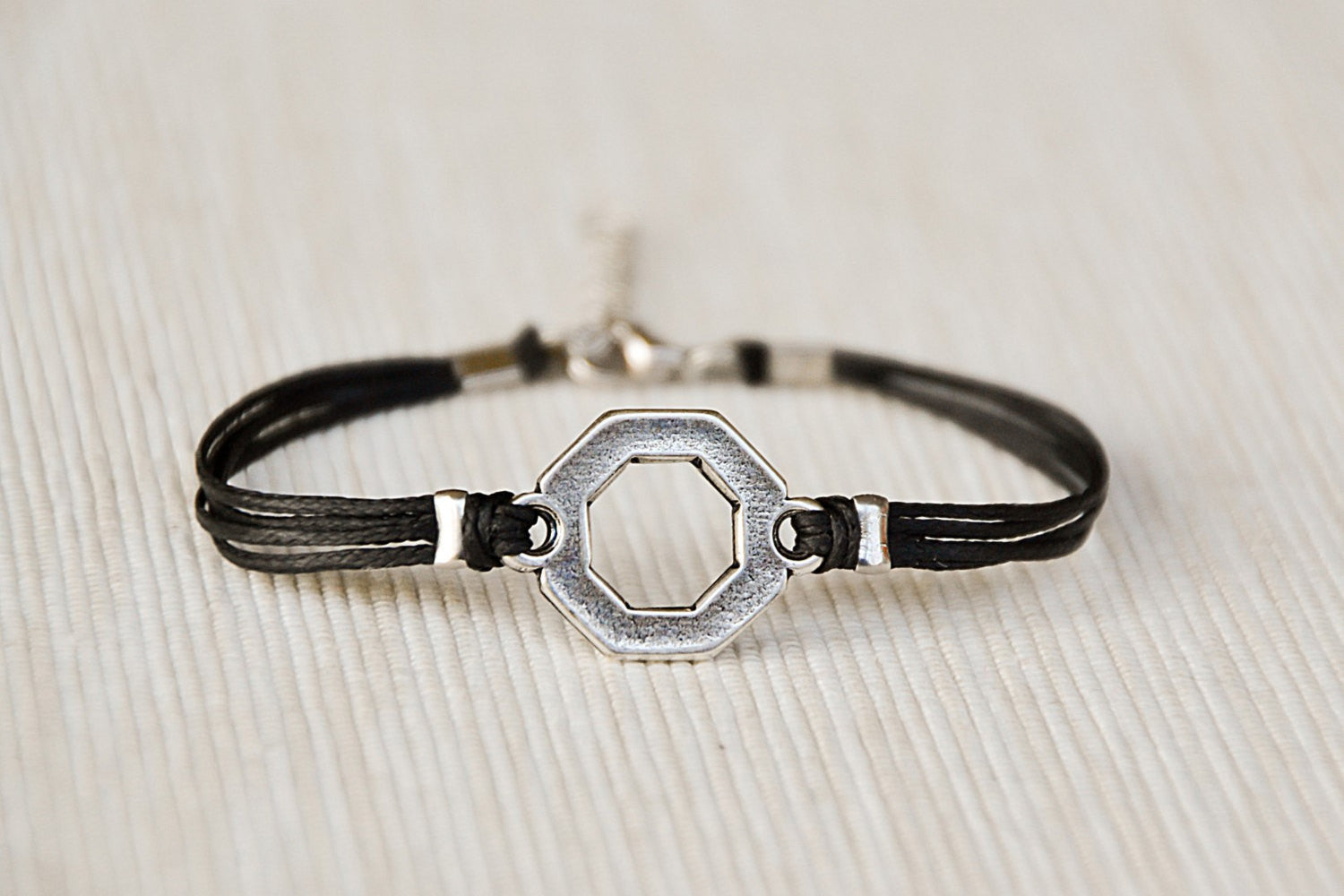 Hexagon women bracelet, black cord - shani-adi-jewerly