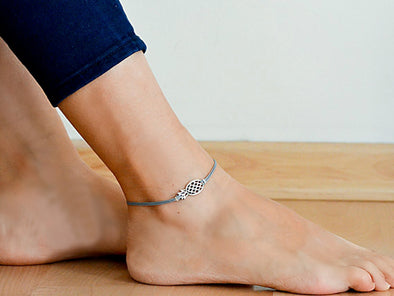 Gray cord anklet with silver Pineapple charm - shani-adi-jewerly