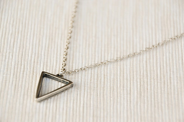 Silver triangle necklace for women, stainless steel chain necklace - shani-adi-jewerly