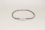 Silver heartbeat bracelet for men, gray cord, Valentine's day gift for him - shani-adi-jewerly