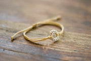 Silver Karma bracelet, beige cord, adjustable sliding knot - shani-adi-jewerly