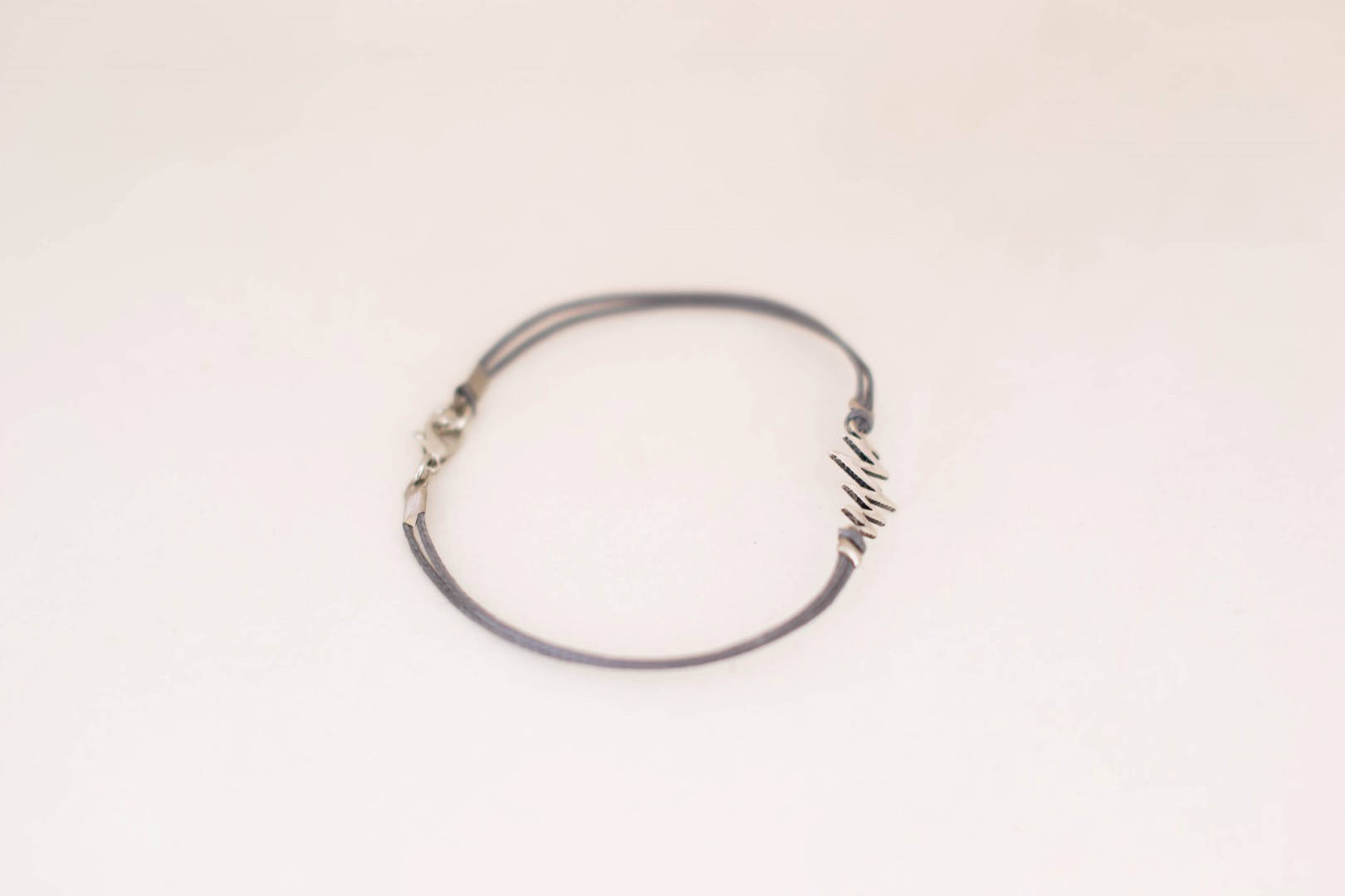 Silver heartbeat bracelet for men, gray cord, Valentine's day gift for him - shani-adi-jewerly