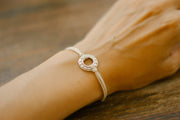 Silver Karma bracelet, beige cord, adjustable sliding knot - shani-adi-jewerly