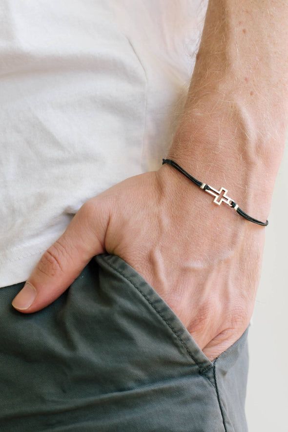 Men's bracelet with silver outline cross pendant - shani-adi-jewerly