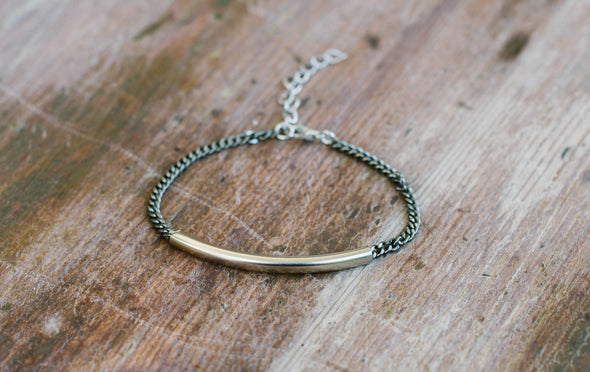 Long tube silver bar chain bracelet - shani-adi-jewerly