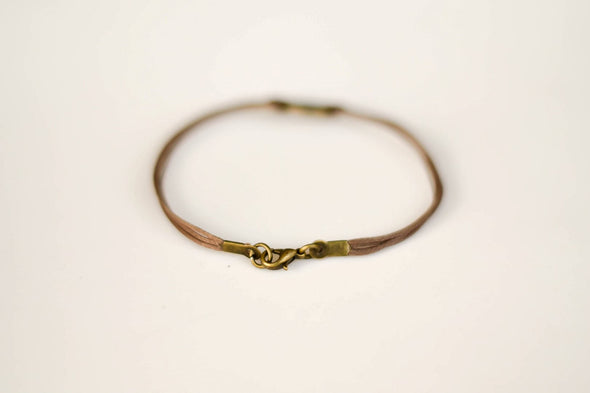 Bronze circle Believe bracelet for men, brown cord, Karma bracelet, fathers gift for him - shani-adi-jewerly