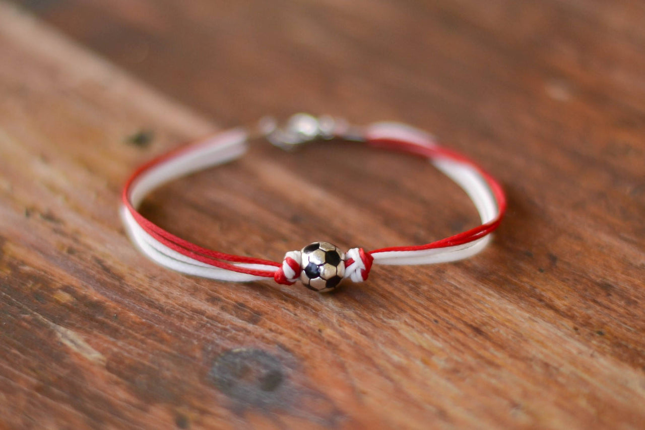 Red and white soccer bracelet for men - shani-adi-jewerly