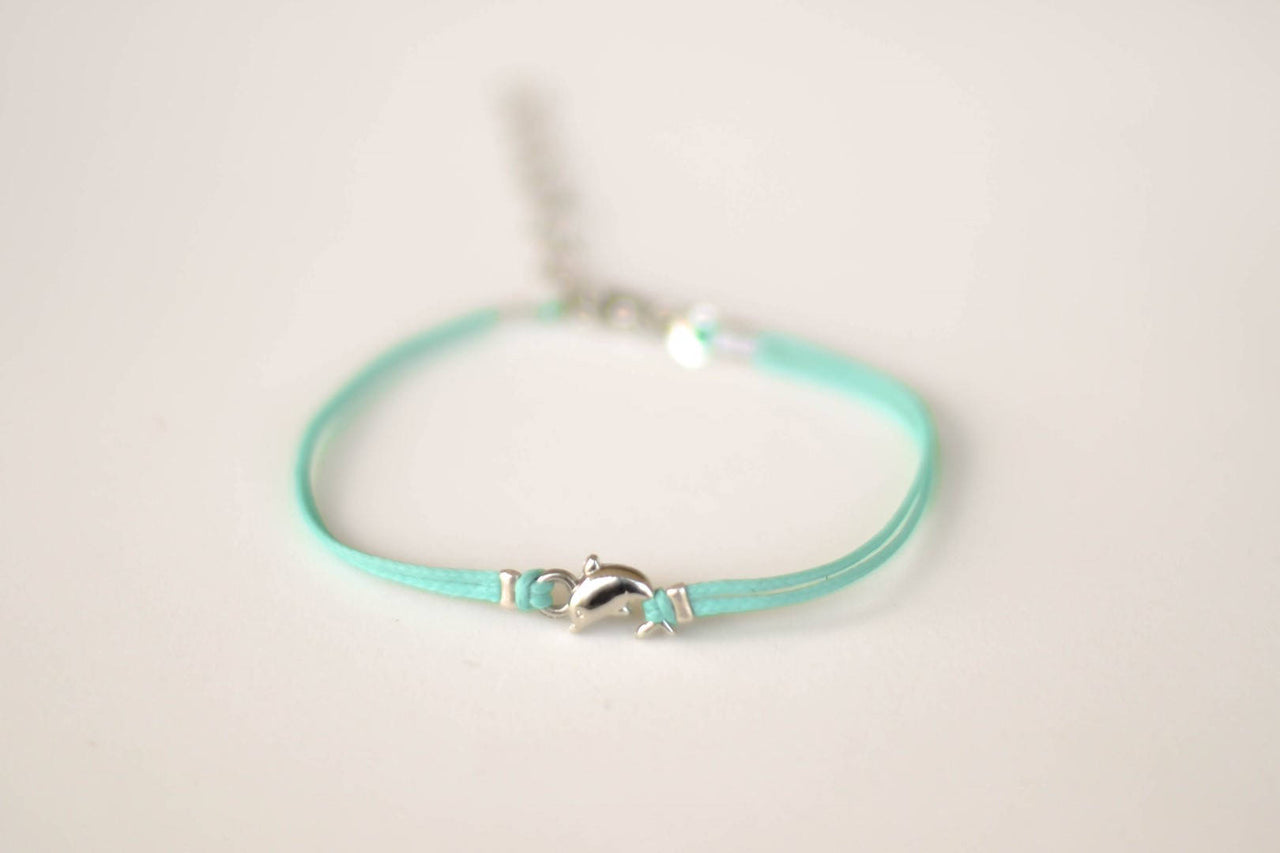Silver Dolphin Bracelet for her, turquoise cord - shani-adi-jewerly