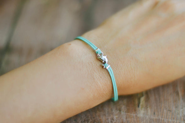 Silver Dolphin Bracelet for her, turquoise cord - shani-adi-jewerly