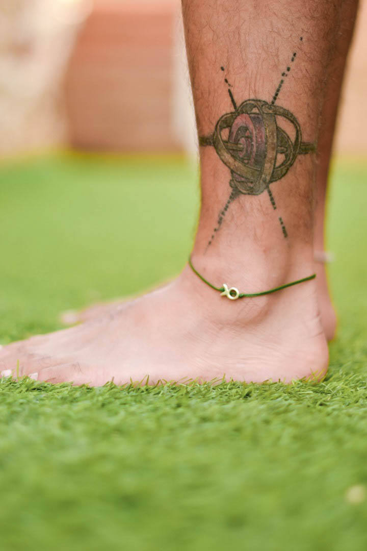 Silver fish bead anklet for men, green cord - shani-adi-jewerly