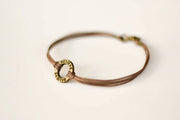 Bronze circle Believe bracelet for men, brown cord, Karma bracelet, fathers gift for him - shani-adi-jewerly