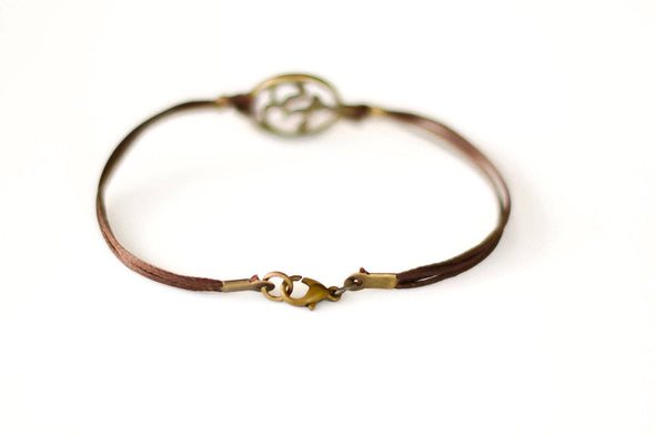 Men's bracelet with antique bronze Om charm, brown cord, fathers day gift for him - shani-adi-jewerly