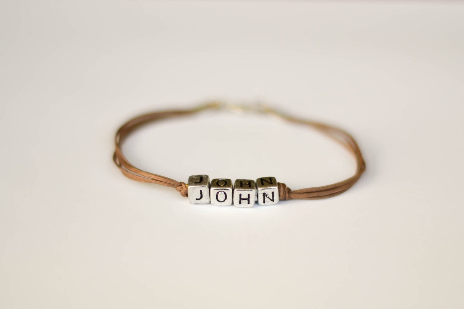 Customised name bracelet for men, brown cord, John bracelet - shani-adi-jewerly
