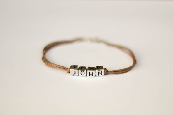 Customised name bracelet for men, brown cord, John bracelet - shani-adi-jewerly