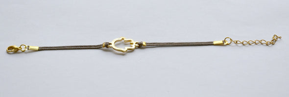 Brown cord bracelet with gold hamsa charm - shani-adi-jewerly